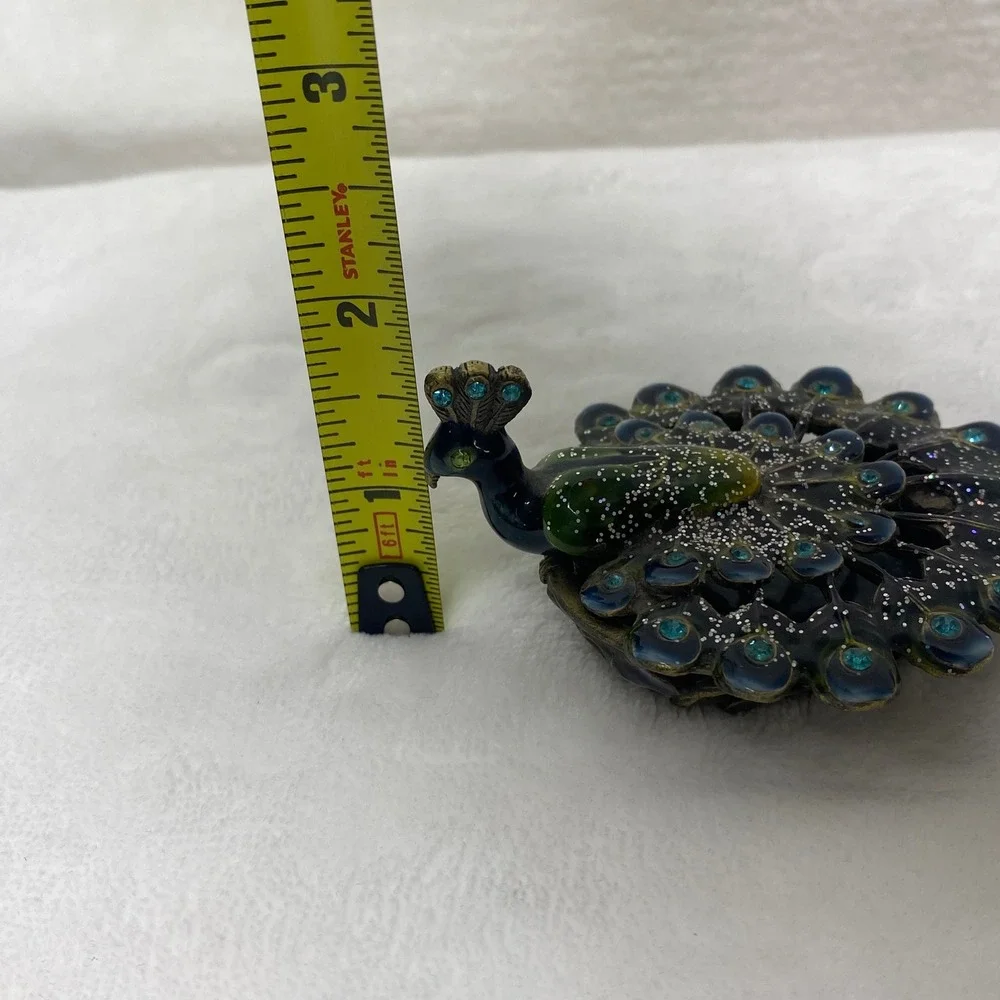 Peacock‎ Trinket Box Magnetic Enamel Jeweled Decorative Figurine Blue Green